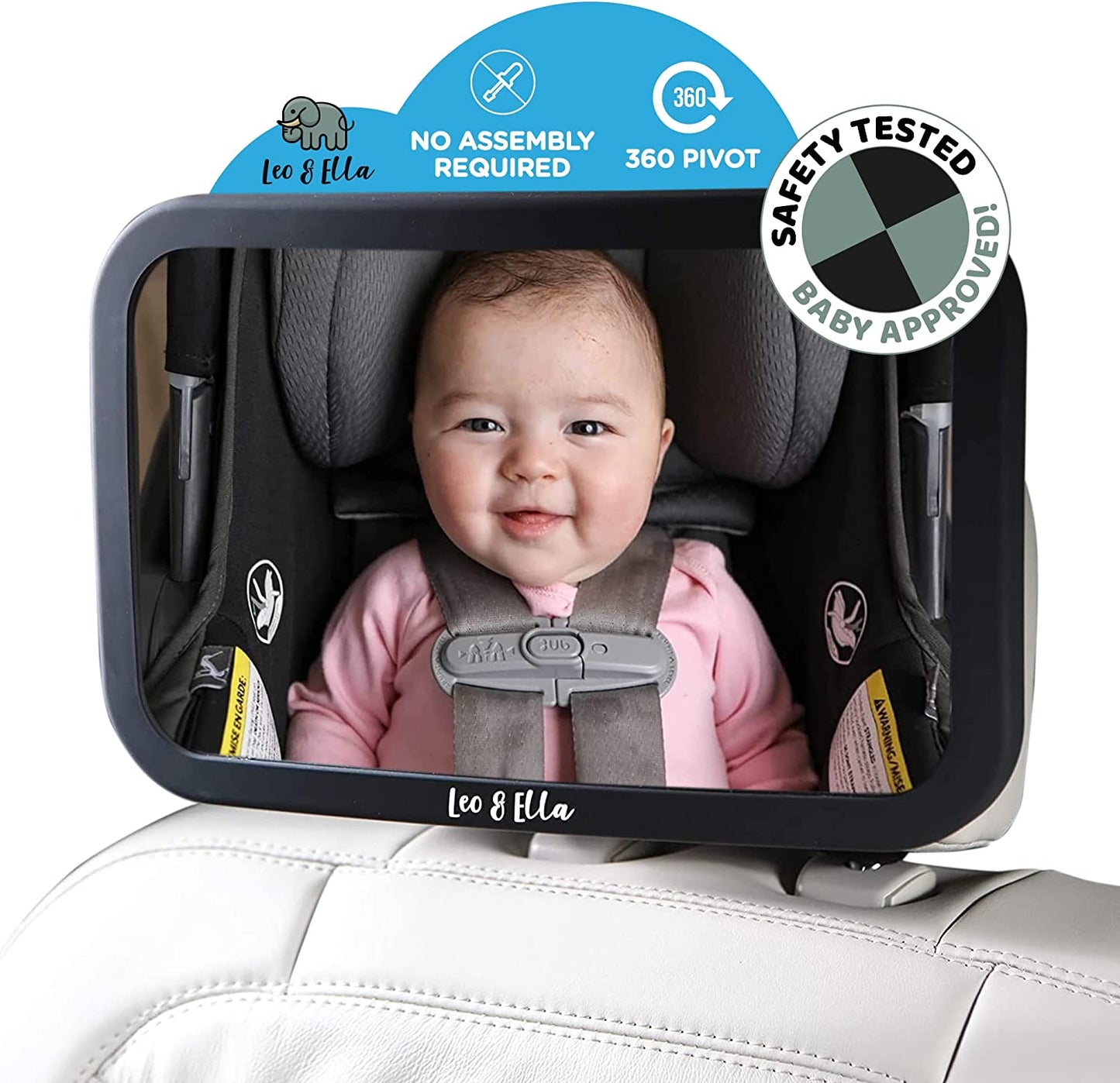 Leo&Ella Large Baby Car Mirror, Extra Wide View of Baby in Rear-Facing Carseat