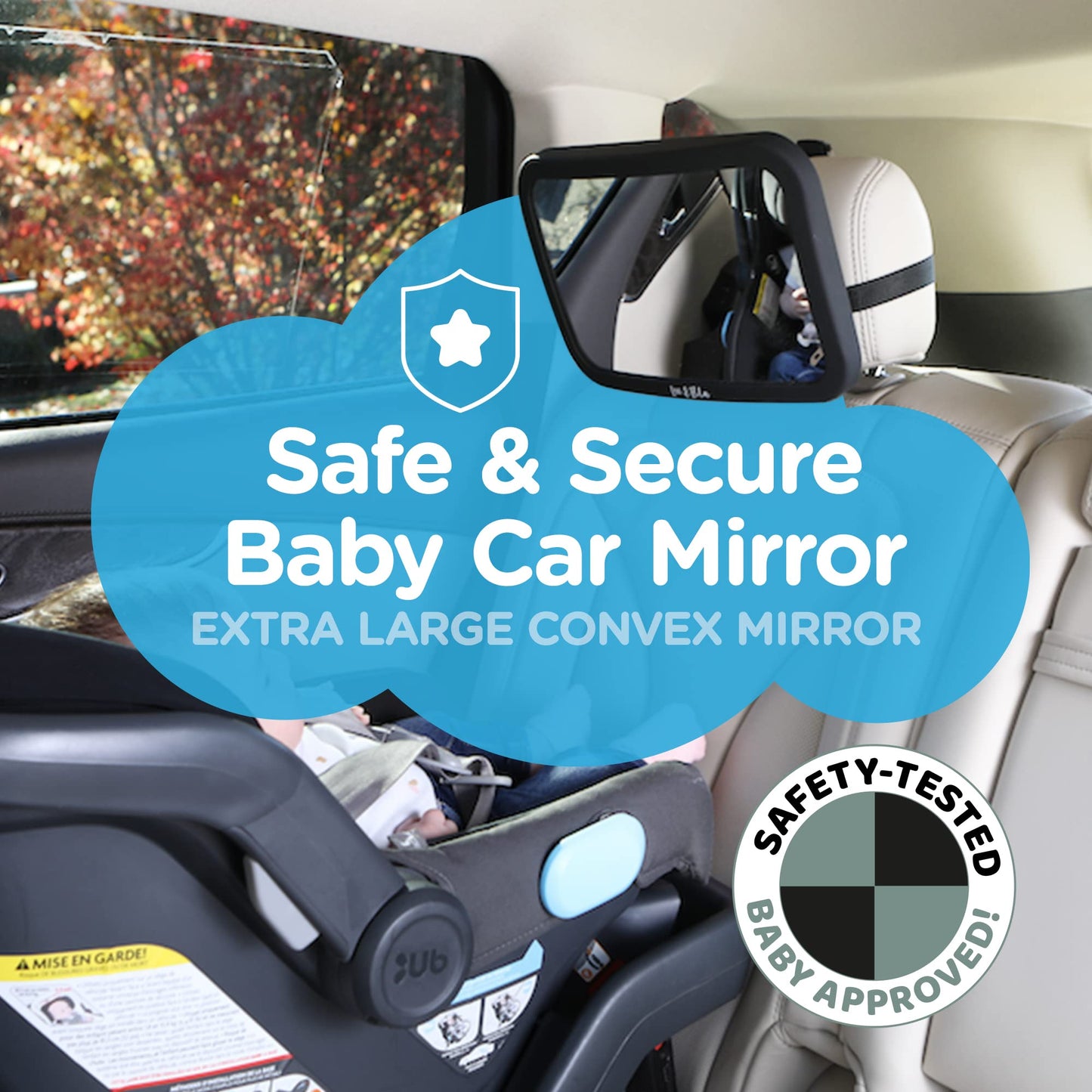 Leo&Ella Large Baby Car Mirror, Extra Wide View of Baby in Rear-Facing Carseat