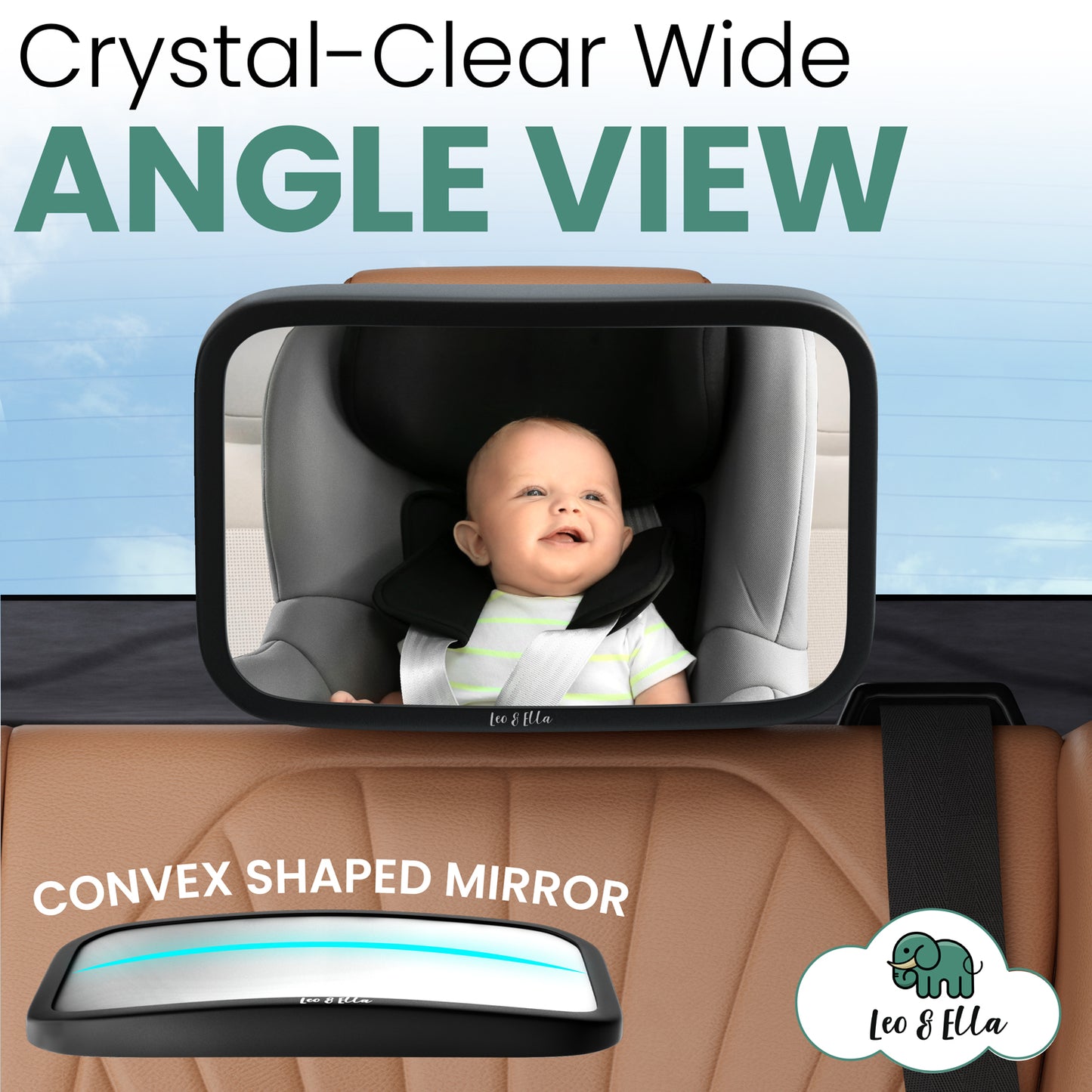 Leo&Ella Large Baby Car Mirror, Extra Wide View of Baby in Rear-Facing Carseat