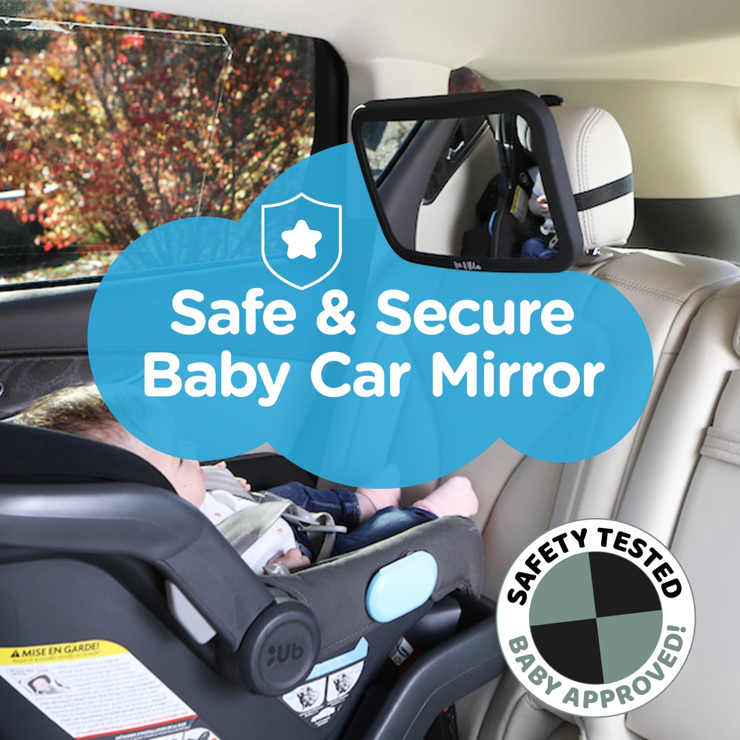 Leo&Ella Small Baby Car Mirror, Extra Wide View of Baby in Rear-Facing Carseat