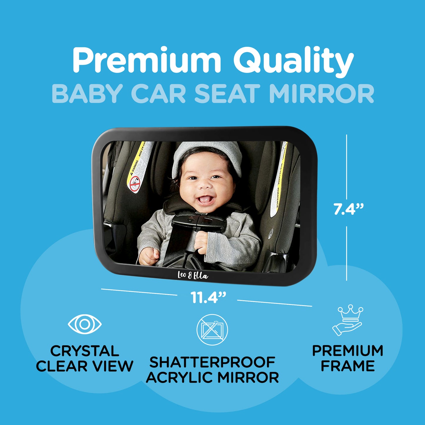 Leo&Ella Large Tesla Baby Car Mirror for Fixed Headrest, Extra Wide View of Baby in Rear-Facing carseat