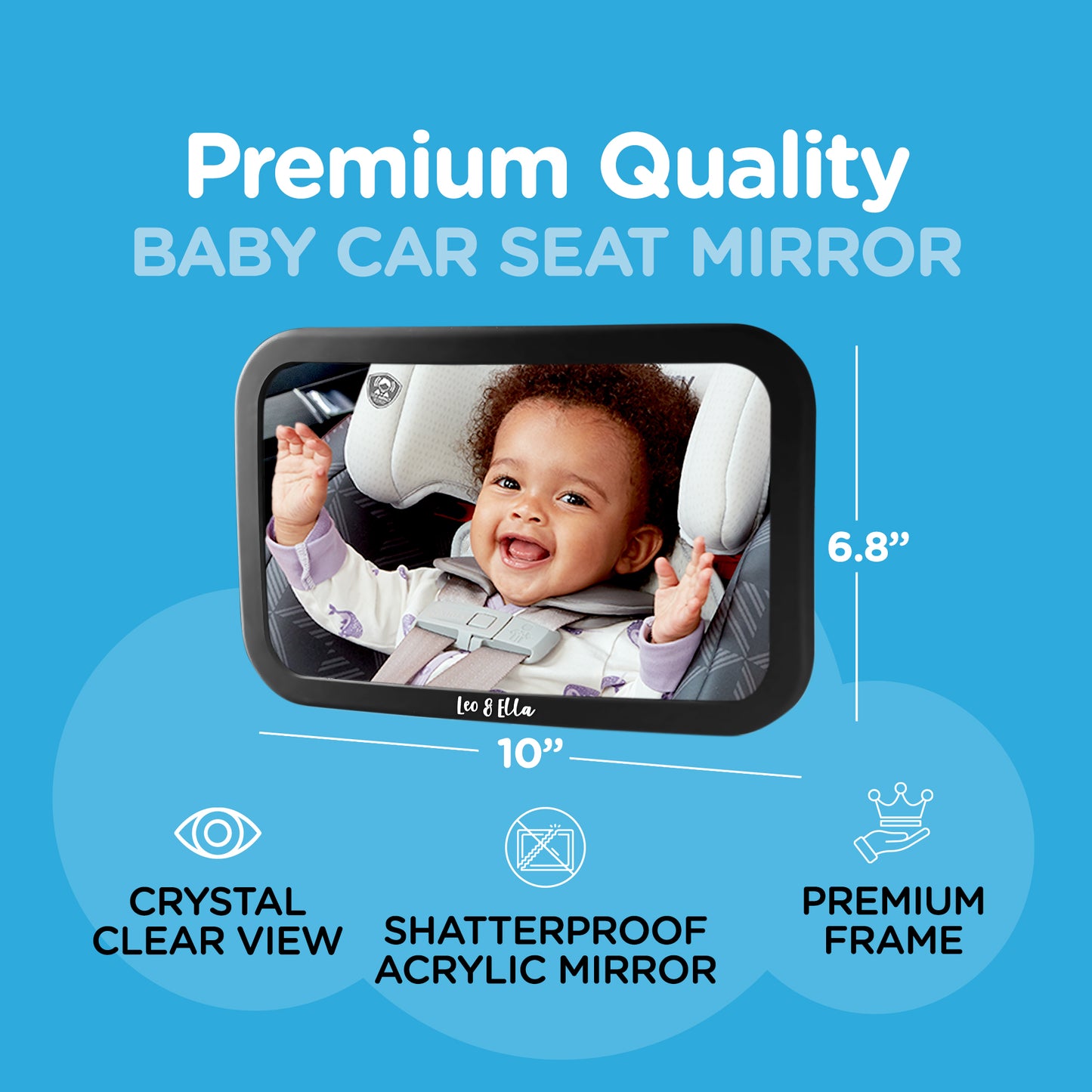 Leo&Ella Small Baby Car Mirror, Extra Wide View of Baby in Rear-Facing Carseat