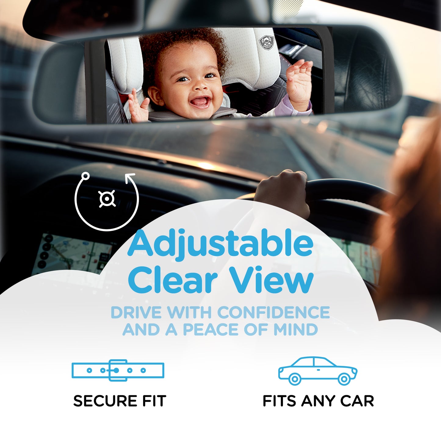 Leo&Ella Small Baby Car Mirror, Extra Wide View of Baby in Rear-Facing Carseat