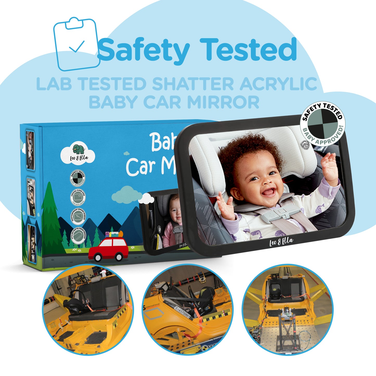 Leo&Ella Small Baby Car Mirror, Extra Wide View of Baby in Rear-Facing Carseat