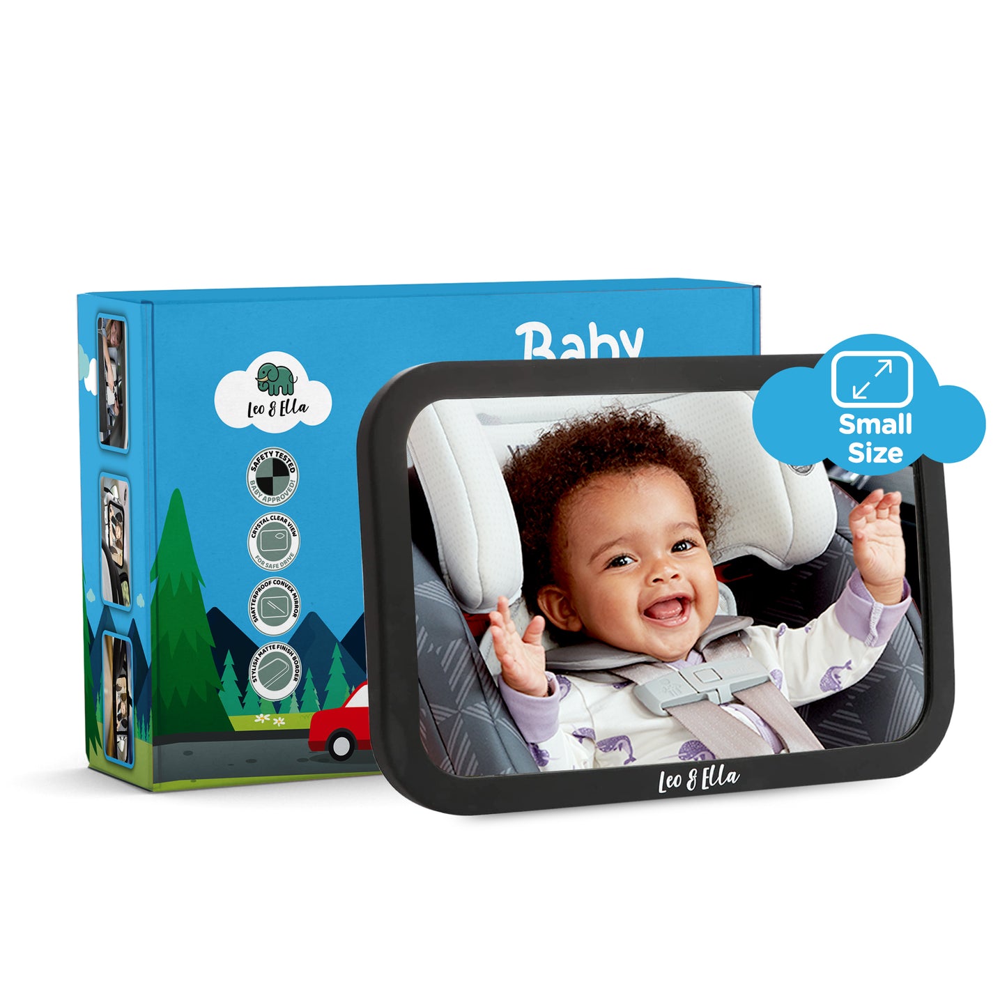 Leo&Ella Small Baby Car Mirror, Extra Wide View of Baby in Rear-Facing Carseat