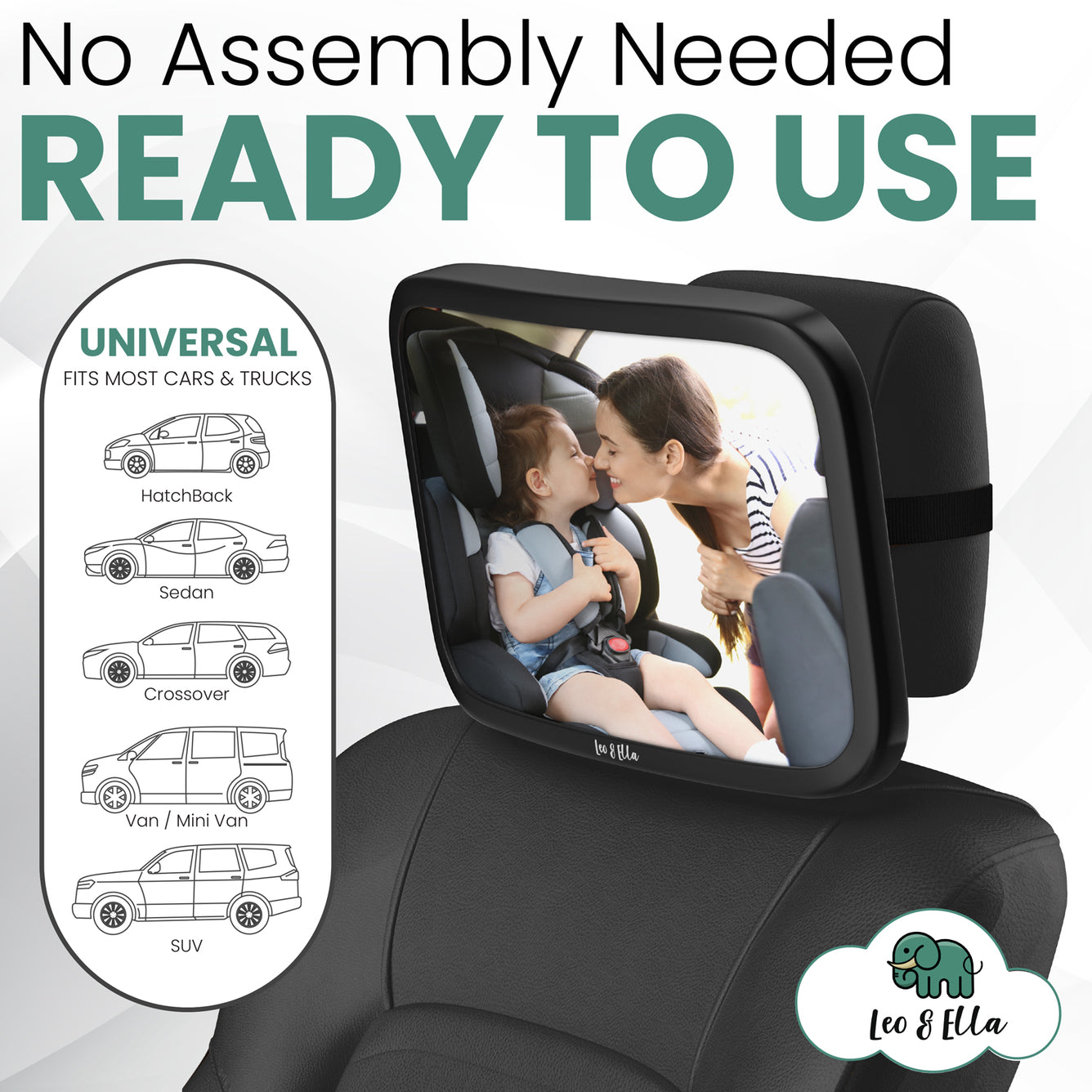 Leo&Ella Large Baby Car Mirror, Extra Wide View of Baby in Rear-Facing Carseat