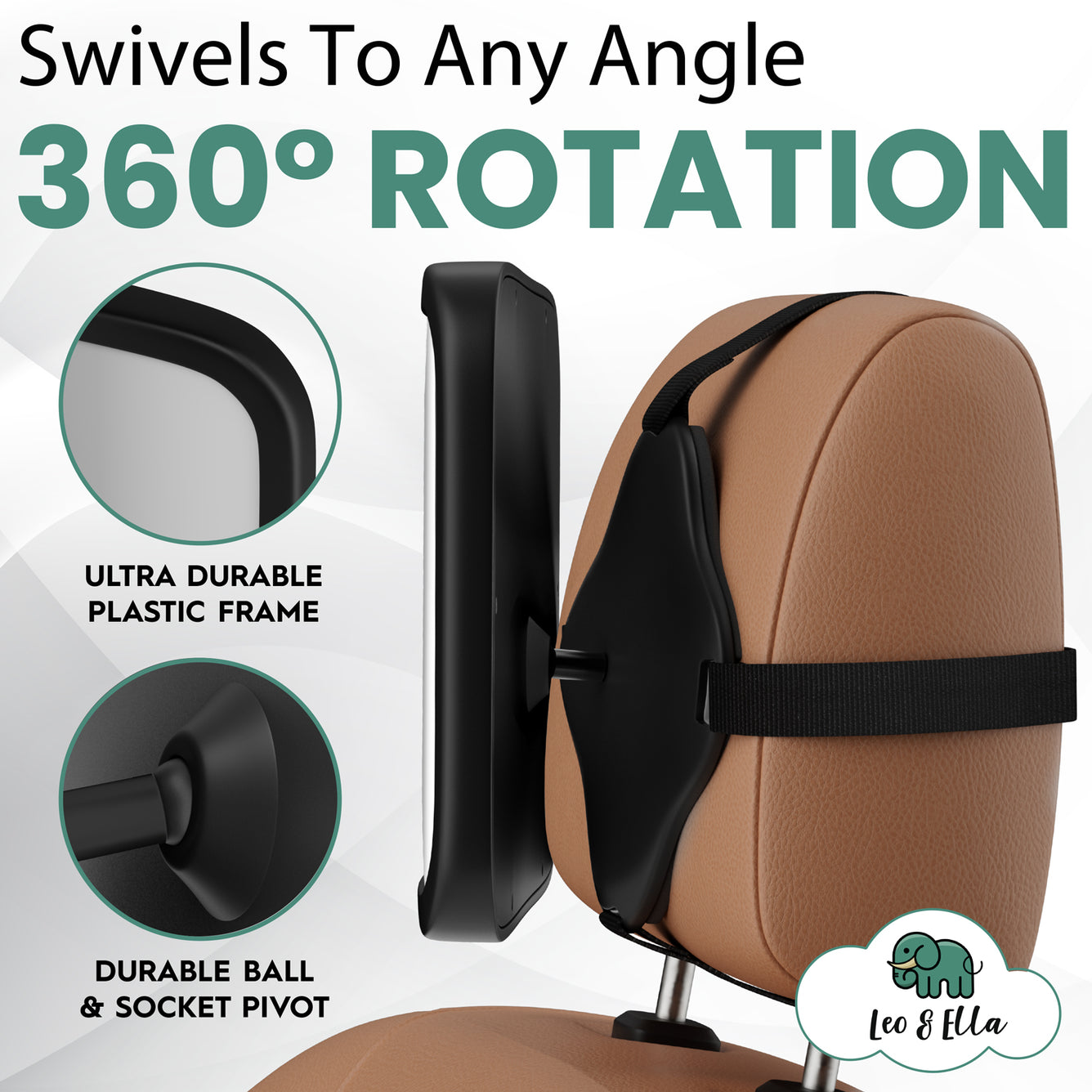 Leo&Ella Large Baby Car Mirror, Extra Wide View of Baby in Rear-Facing Carseat