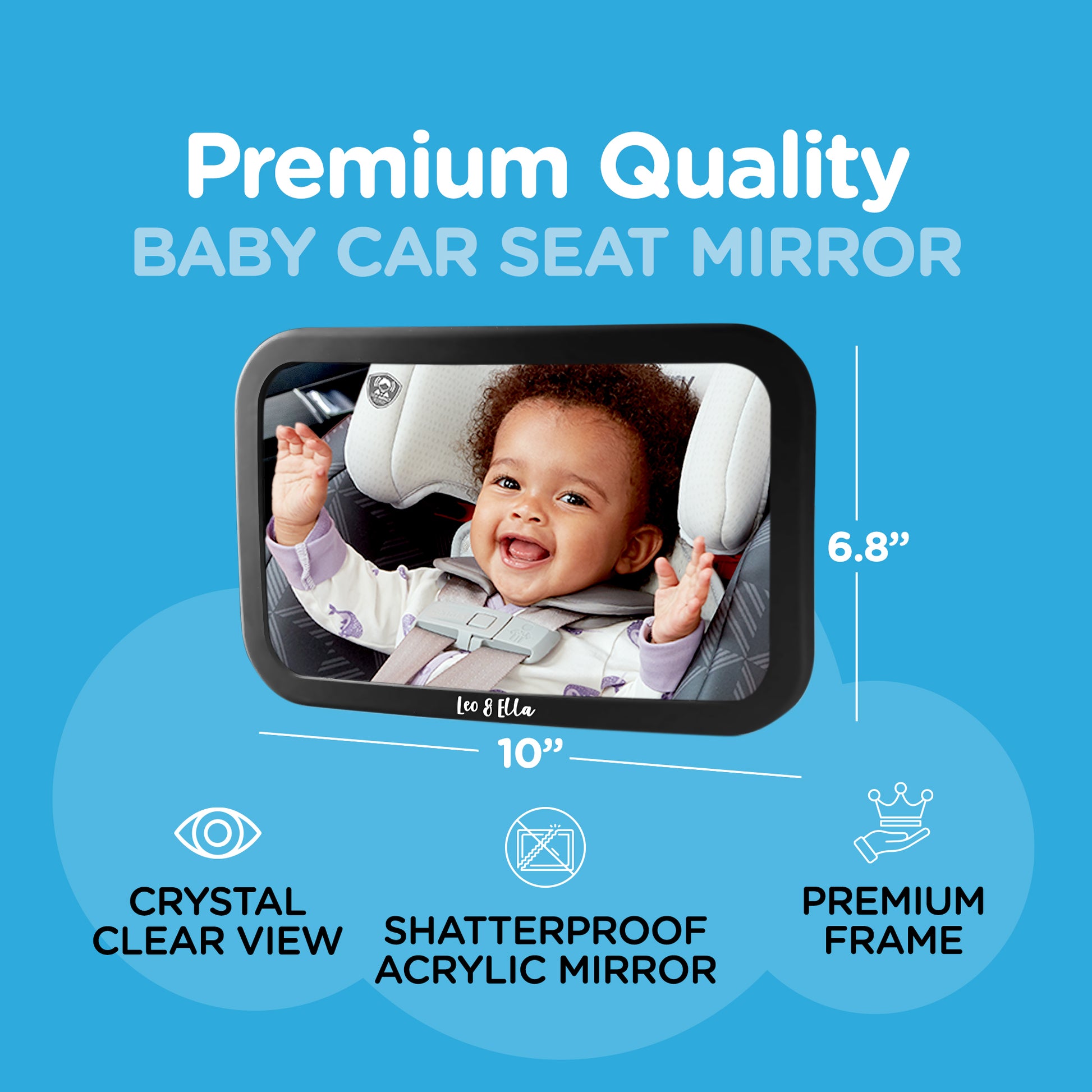 Leo&Ella Small Baby Car Mirror, Extra Wide View of Baby in Rear-Facing