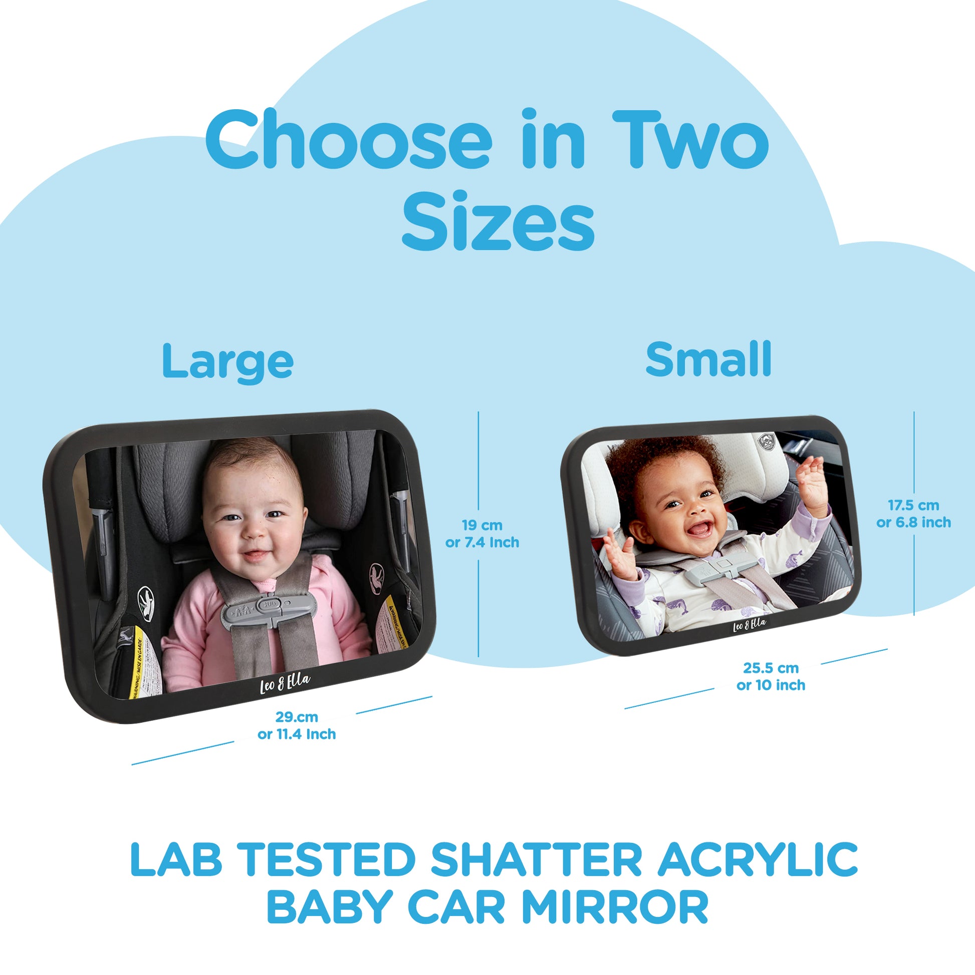 Leo&Ella Large Tesla Baby Car Mirror for Fixed Headrest, Extra Wide Vi